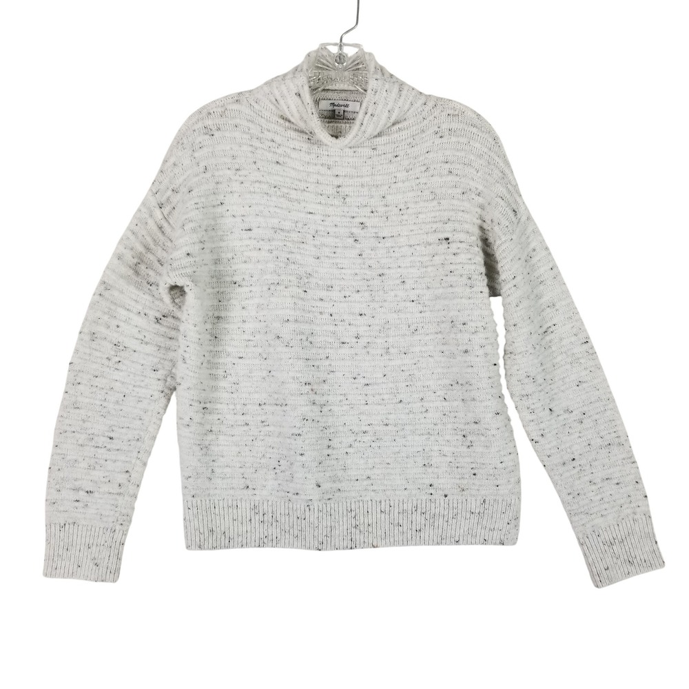Madewell Sweater Women M Ivory Speckled Wool Blend Funnel Neck Pullover